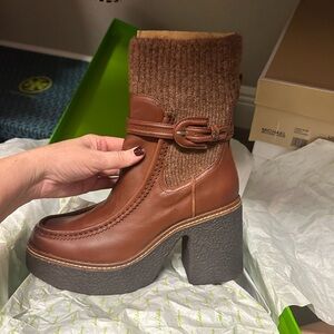 Sam Edelman Brown Heeled Boots with Knit Cuff